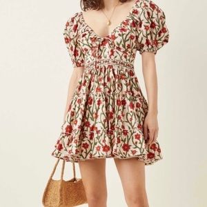 Agua by Agua Bendita Women's Red Manzanilla Floral Cotton Poplin Mini Dress (S)